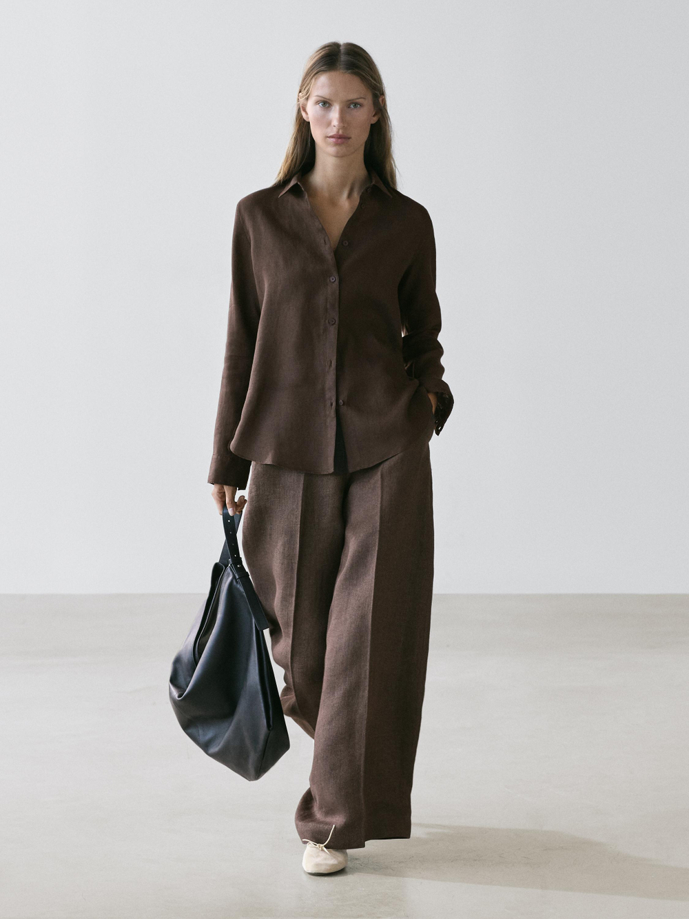 Massimo Dutti Свободная рубашка из 100% льна, коричневый