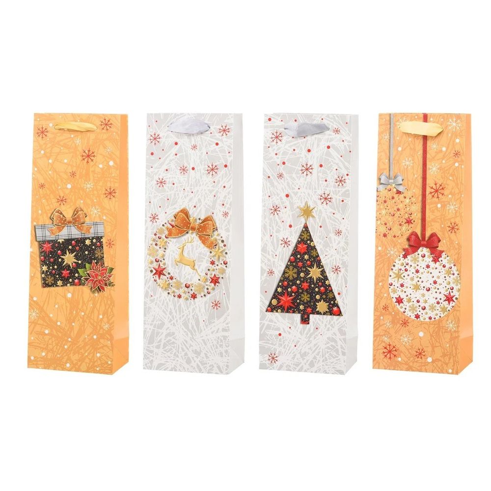 Подарочный пакет Basir, серия &quot;Зима&quot;, бумажный, цветной с рисунком ассорти, размер 12,7*8,3*36 см