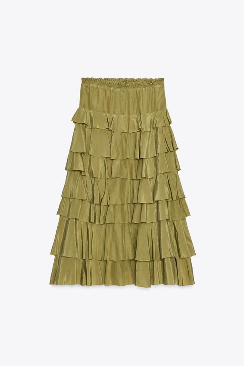 ZARA ЮБКА МИДИ С ВОЛАНАМИ — ZW COLLECTION, МЯГКИЙ ЗЕЛЕНЫЙ