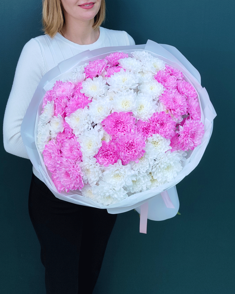 Хризантема кустовая белая и розовая,15шт(00442)