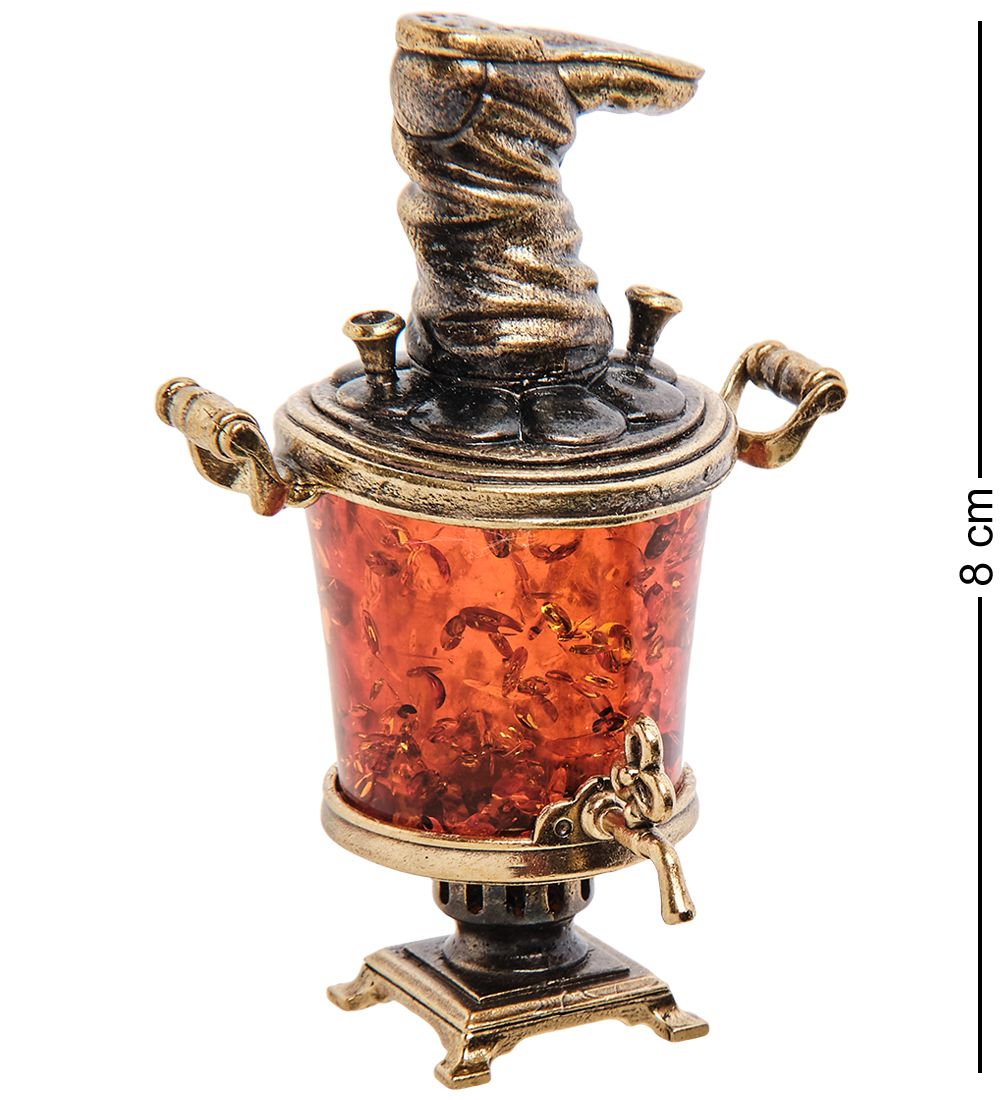 Народные промыслы AM-3235 Фигурка «Самовар с сапогом» (латунь, янтарь)