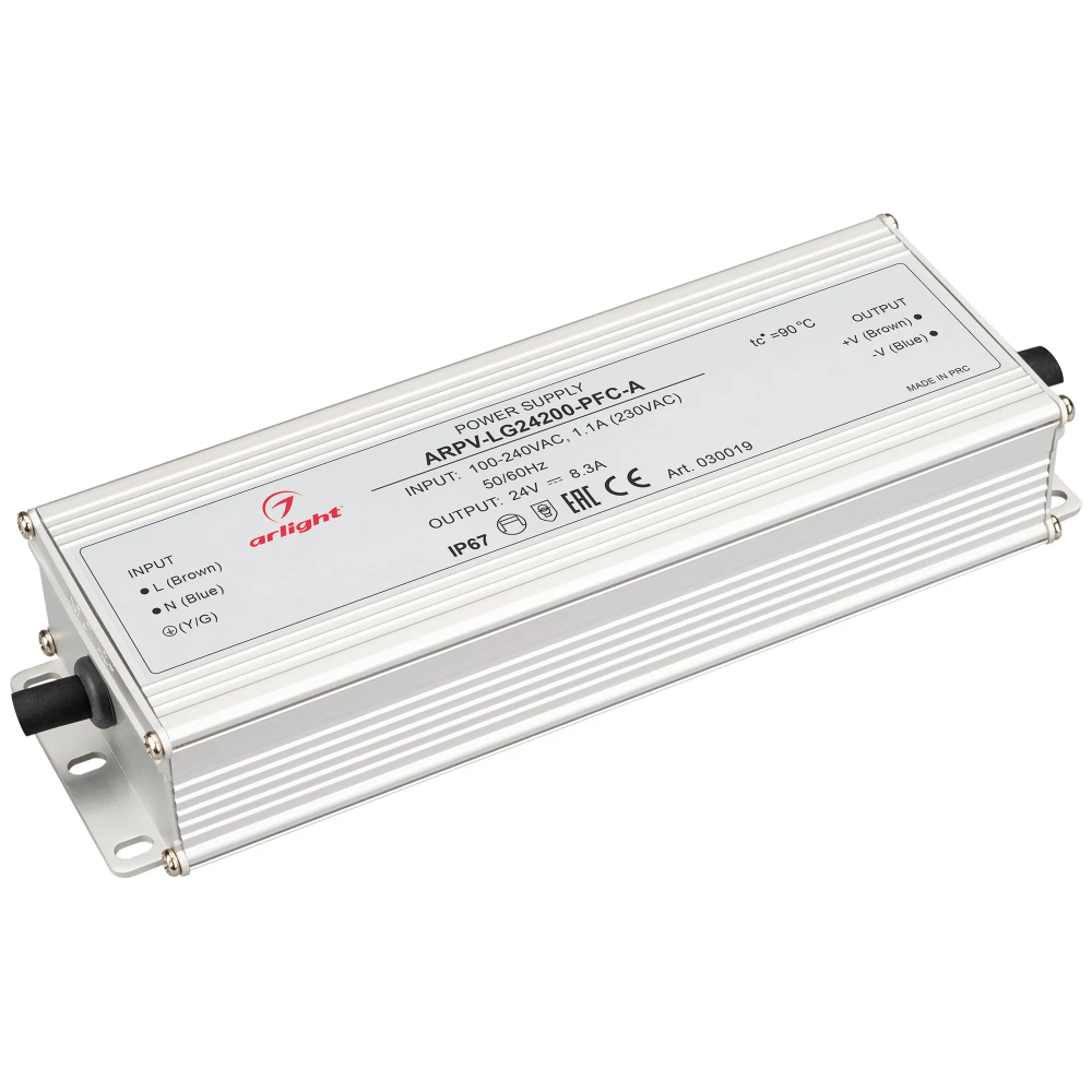 Блок питания ARPV-LG24200-PFC-A (24V, 8.3A, 200W) (Arlight, IP67 Металл, 5 лет) 030019