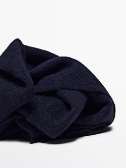 Massimo Dutti Шарф из смесовой шерсти с бахромой, темно-синий