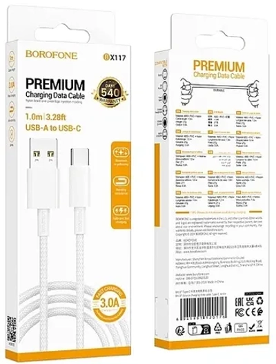Кабель Borofone BX117 USB-Type-C 3A 1м Nylon White