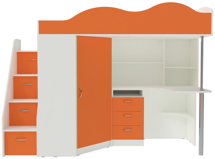 Кровать-чердак КарИВи Пионер Белый  Оранжевый