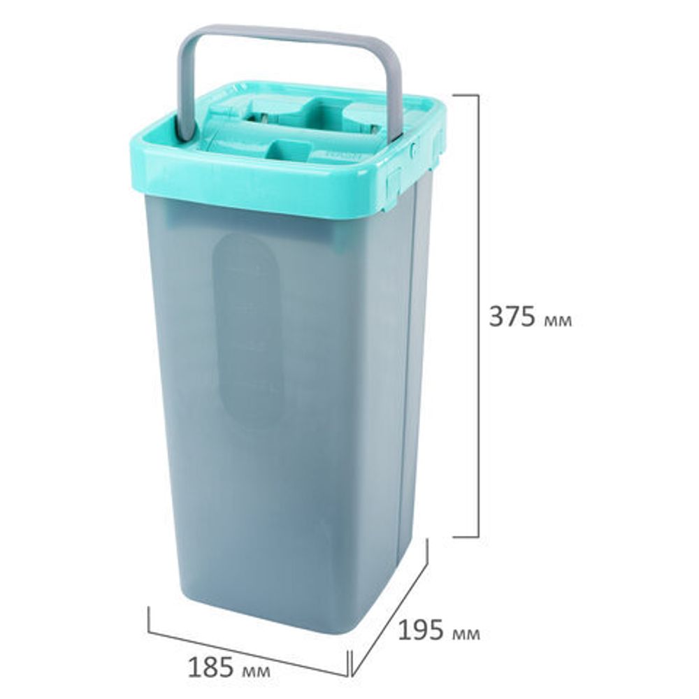 Комплект для уборки: швабра, ведро 9 л/7 л двухкамерное с отжимом, 3 насадки МОП (кармашки с двух сторон) COMPACT MOP, LAIMA, 607389