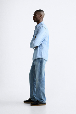 ZARA ДЖИНСЫ STRAIGHT FIT С РАЗРЕЗАМИ, ВЫЦВЕТШИЙ СИНИЙ