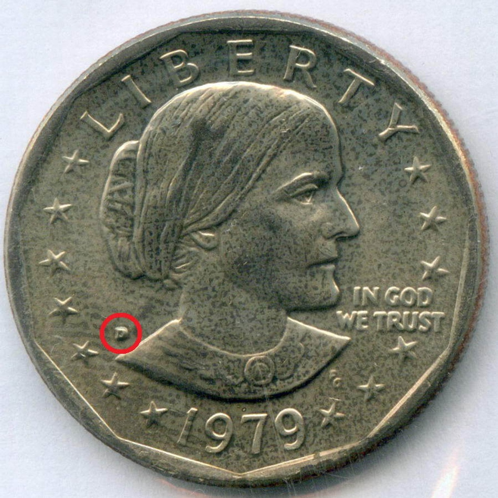 1 доллар 1979 год (D). США. Сьюзен Энтони. Медь с медно-никелевым покрытием, диаметр 26.5 мм в родной запайке
