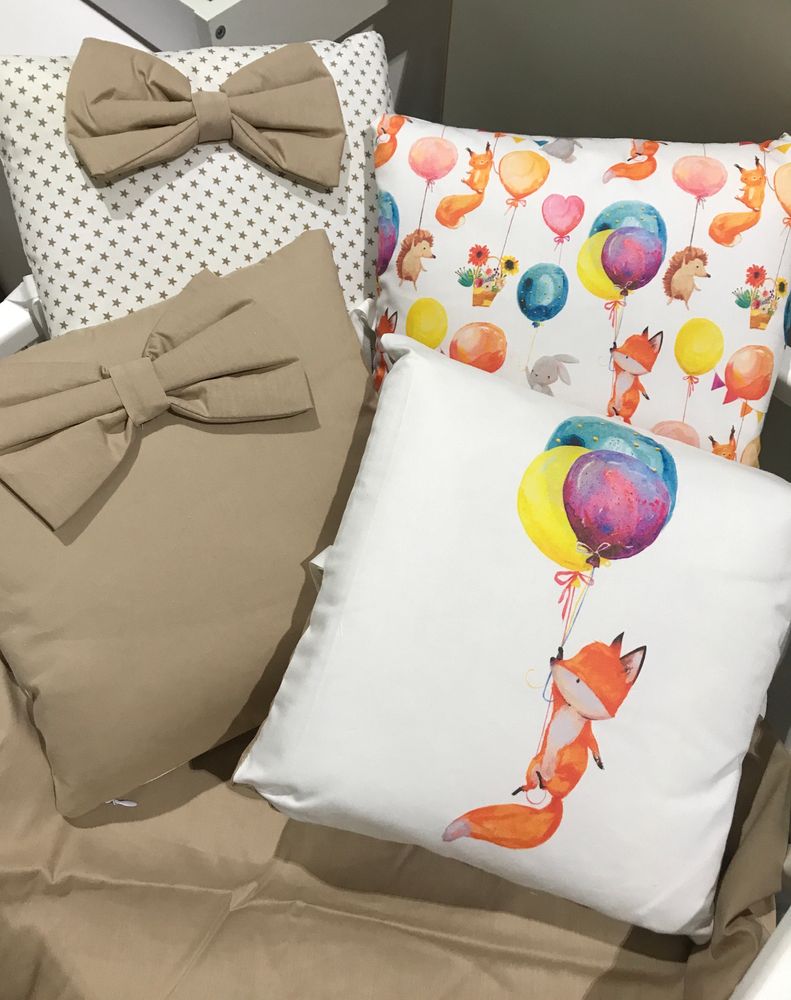 Комплект в кроватку 17 предметов "Лиса и шарик" бежевый, сатин Комплект в кроватку 17 предметов "Лиса и шарик" бежевый, сатин
