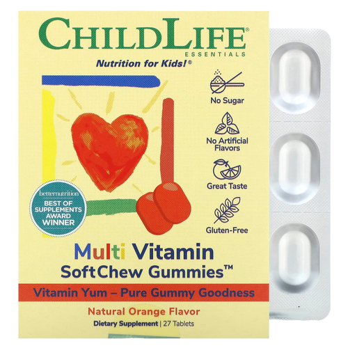 ChildLife Essentials, SoftChew Gummies, мультивитаминный комплекс, со вкусом натурального апельсина, 27 таблеток