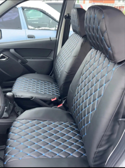 Чехлы на Лада Гранта сплошные сиденья (Ромб бабочка синии нитки)