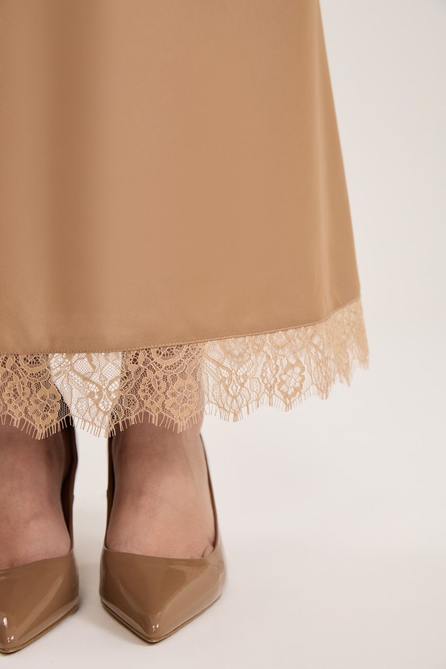 Платье-комбинация с кружевом, капучино