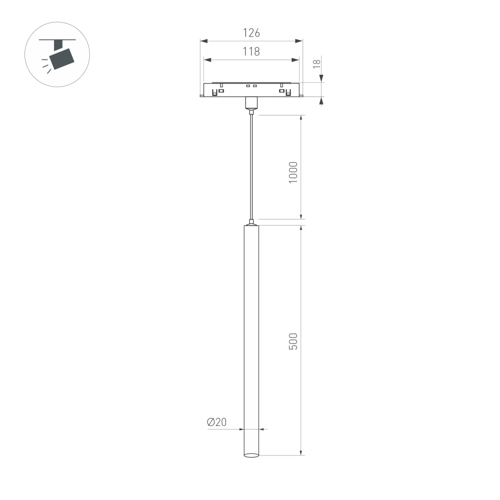 Светильник MAG-ORIENT-SPOT-HANG-L500-R20-3W Warm3000 (BK, 20 deg, 48V) (Arlight, IP20 Металл, 5 лет) 046897