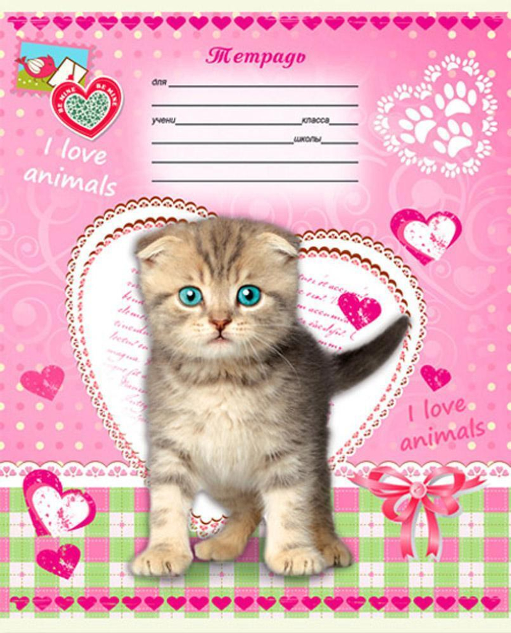 Тетрадь А5 12л. круп.клетка "Котята на фоне сердечек" (12-0181) (Проф-Пресс)