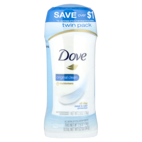 Dove, Дезодорант-антиперспирант, Original Clean, 2 упаковки по 74 г (2,6 унции)