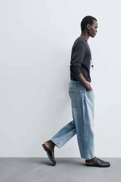 ZARA ДЖИНСЫ TAPERED WIDE FIT, ГОЛУБОЙ