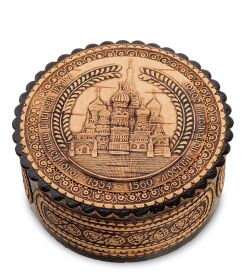 Народные промыслы BST-105 Шкатулка «Москва Покровский собор» круглая (береста)