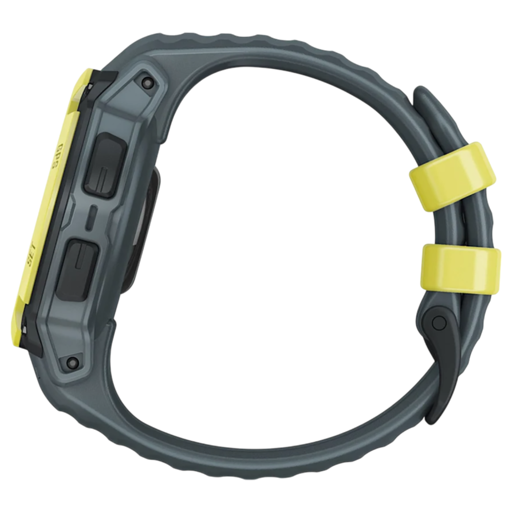 Спортивные часы Garmin Instinct E, 40 мм, силиконовый ремешок сумеречного цвета Безель цвета «электрический лайм». Ремешок с классической застёжкой — на запястье обхватом 107–179 мм