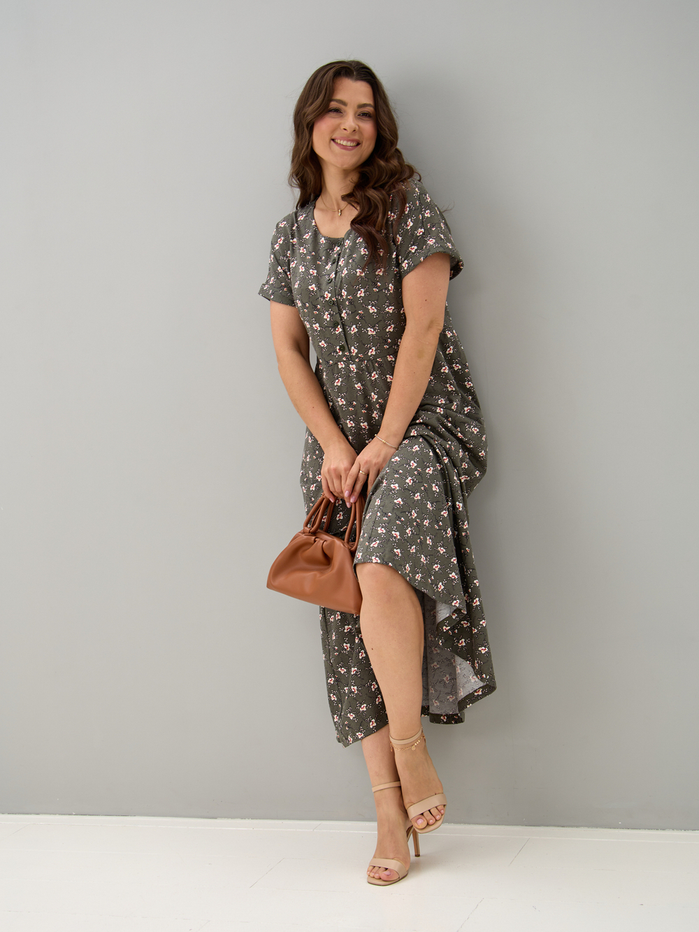 Платье П-032/хаки-цветыветочка