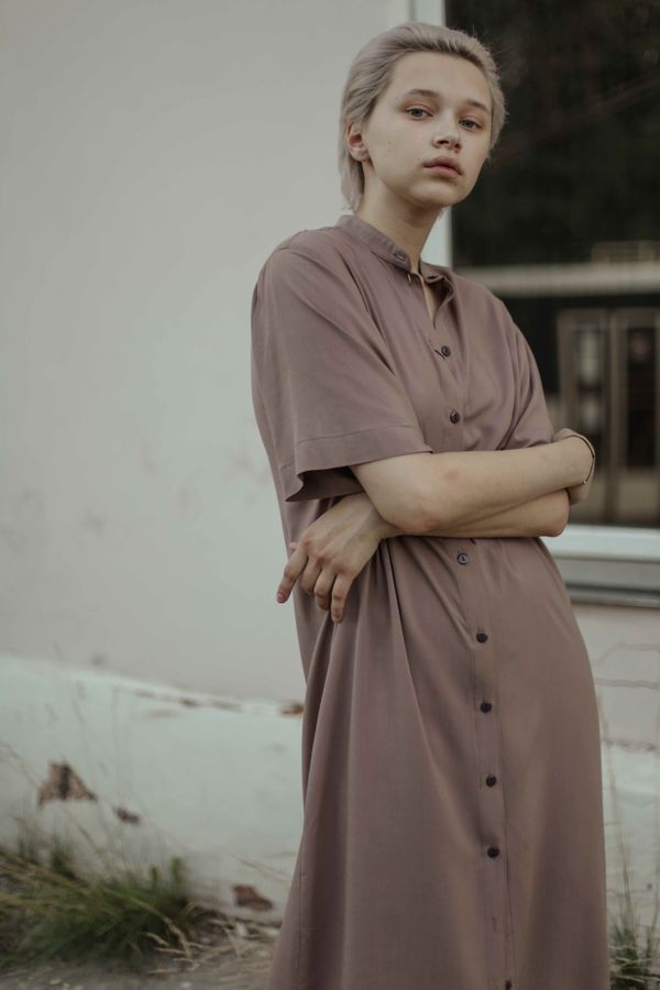 Платье-рубашка Вискоза Кофейная - фото 2