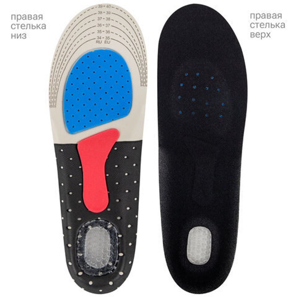 Стельки для обуви СПОРТИВНЫЕ, материал EVA SPORT, размер RU 34-39 / EU 35-40, с линиями выреза, SHEGRA (ШЕГРА), 700748