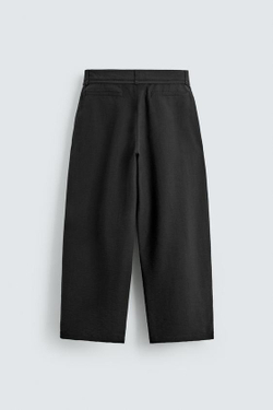 ZARA БРЮКИ BALLOON FIT С ЗАЩИПАМИ И ПОЯСОМ, ЧЕРНЫЙ