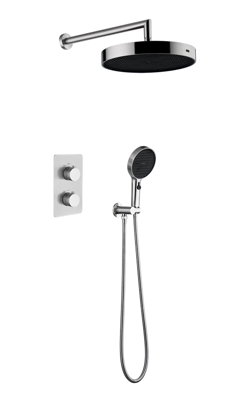 Boheme Комплект для душа CELL, лейка верхняя+ручная, встраиваемый смеситель с термостатом NIKEL BRUSH