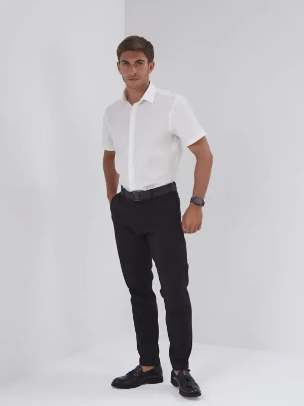 Рубашка приталенная SLIM FIT с коротким рукавом, молочная