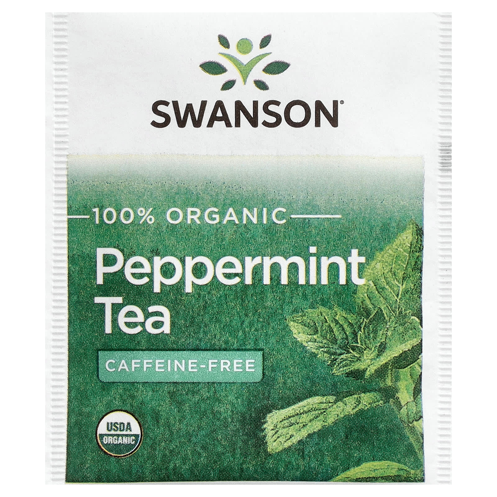 Swanson, 100% органический чай с перечной мятой, без кофеина, 20 чайных пакетиков, 30 г (1,05 унции)
