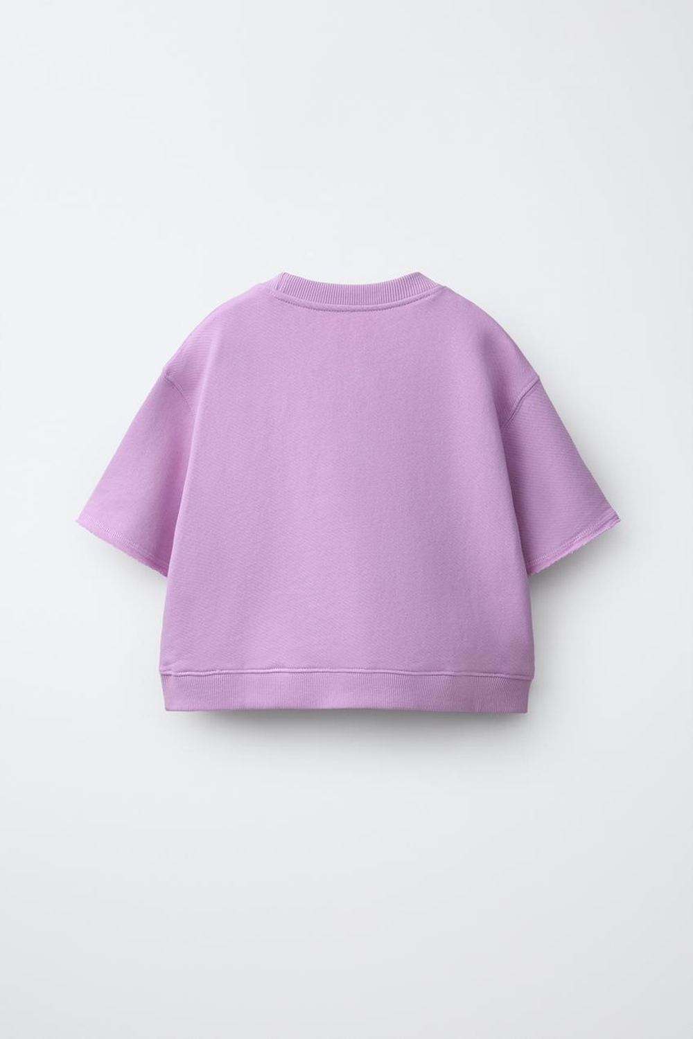 ZARA ФУТБОЛКА ИЗ ФУТЕРА, СВЕТЛАЯ МАЛЬВА