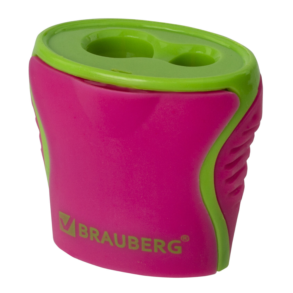 Точилка BRAUBERG "Mix Dual" 2 отверстия для чернографитных карандашей (в том числе утолщенных) с контейнером корпус ассорти (18 штук в упаковке)