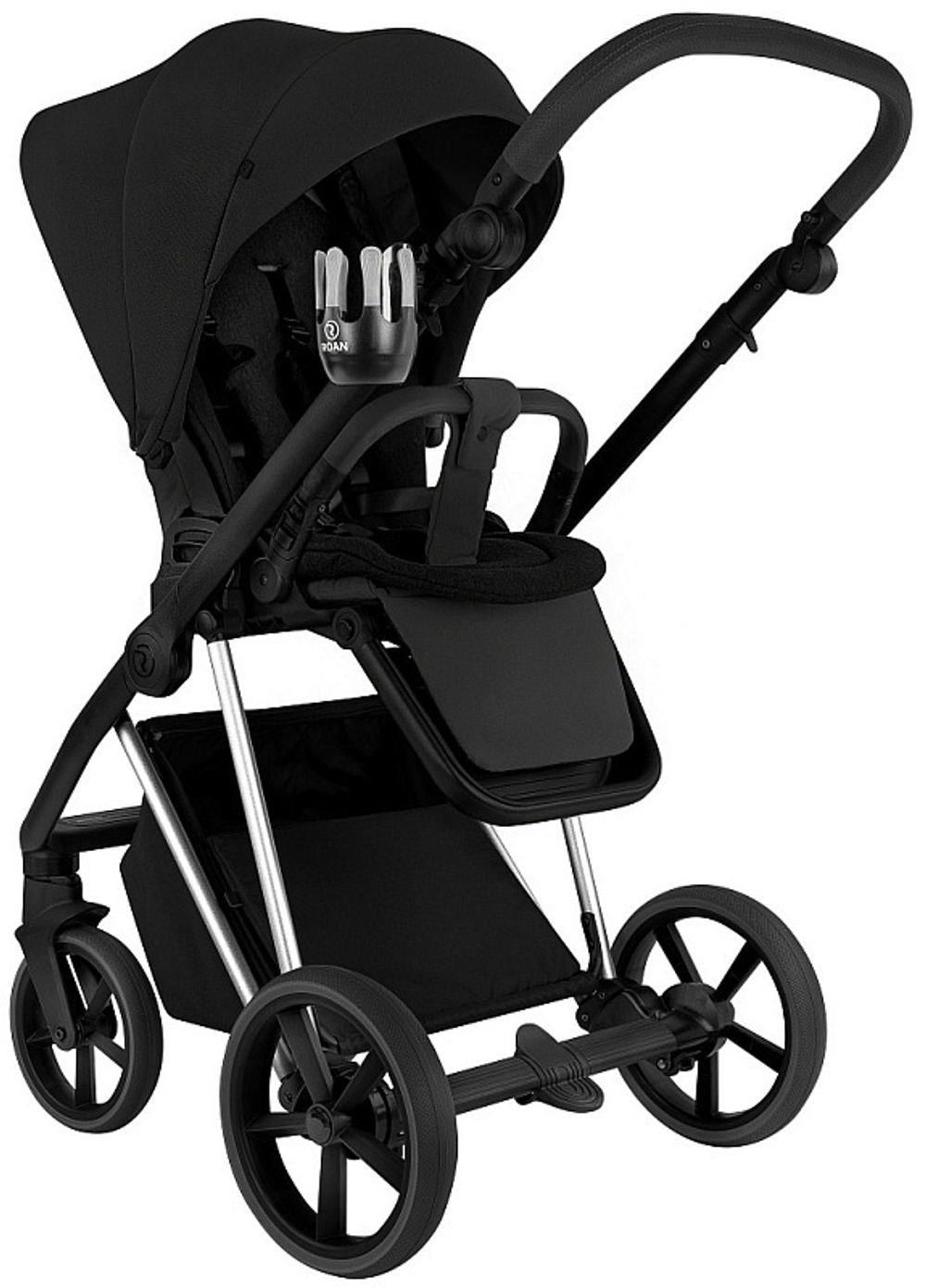 Детская коляска Roan Sol Vintage Luxury 2.0 3 в 1 с автокреслом Tutis Elo Lux EduSky Black VIN 05/CB Caviar Black/Nickel/руч.Black