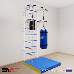 Шведская стенка Sv Sport усиленная 6757 (Турник стандарт/Брусья/Канат/Лестница/Цепь/Мешок 30кг/Мат 1м)