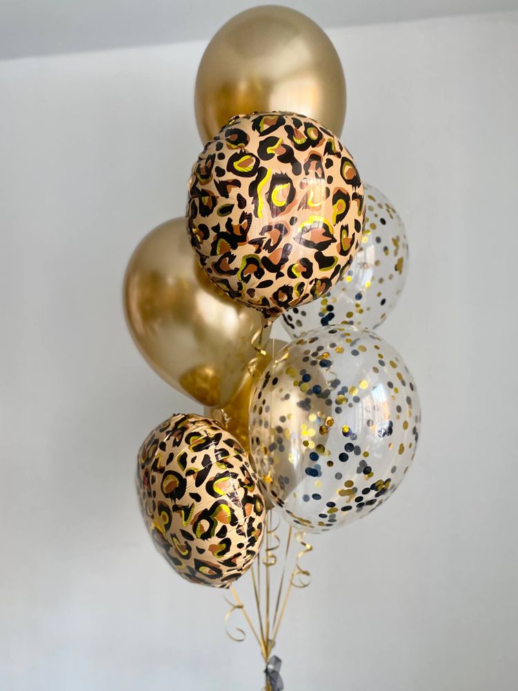 Воздушные шары леопард хром золото/конфетти №4222