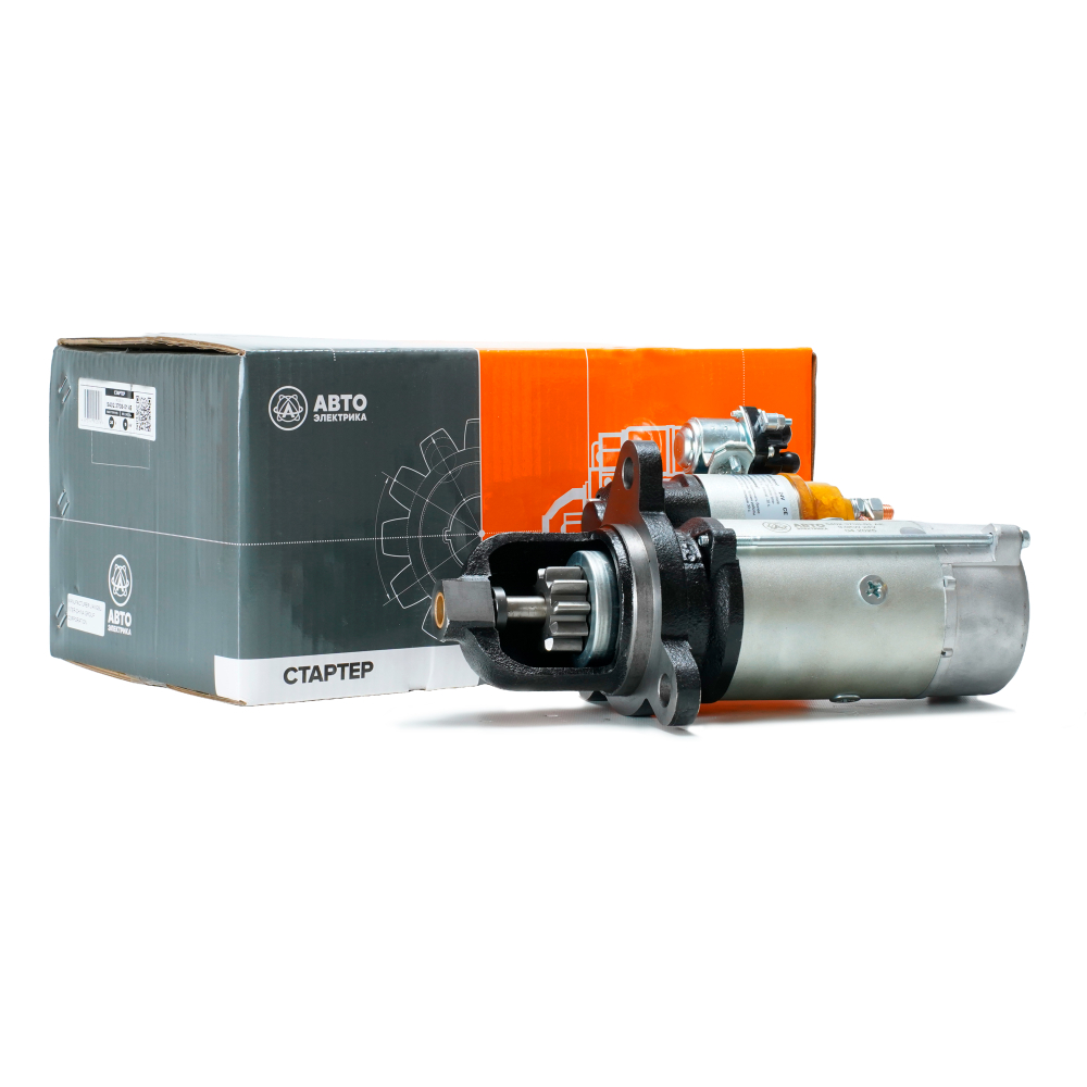 Стартер редукторный, КамАЗ, УРАЛ, ЛИАЗ, ЛАЗ, дв. КамАЗ ЕВРО-2, 24 В, 9 кВт, 10 зуб., герметичный, с доп. реле плавного включения (ан. СТ142-10, 4554, 9102)