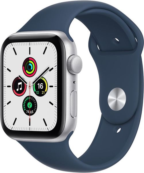 Часы Apple Watch SE GPS 44mm Aluminum Case with Sport Band Серебристый / синий 2021 (MKQ43RU/A)