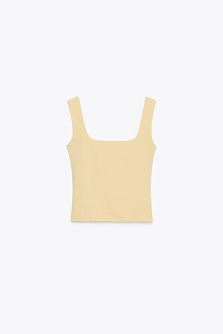 ZARA ТОП ИЗ ЭЛАСТИЧНОЙ ТКАНИ С ЦВЕТОЧНОЙ ВЫШИВКОЙ, ЖЕЛТЫЙ