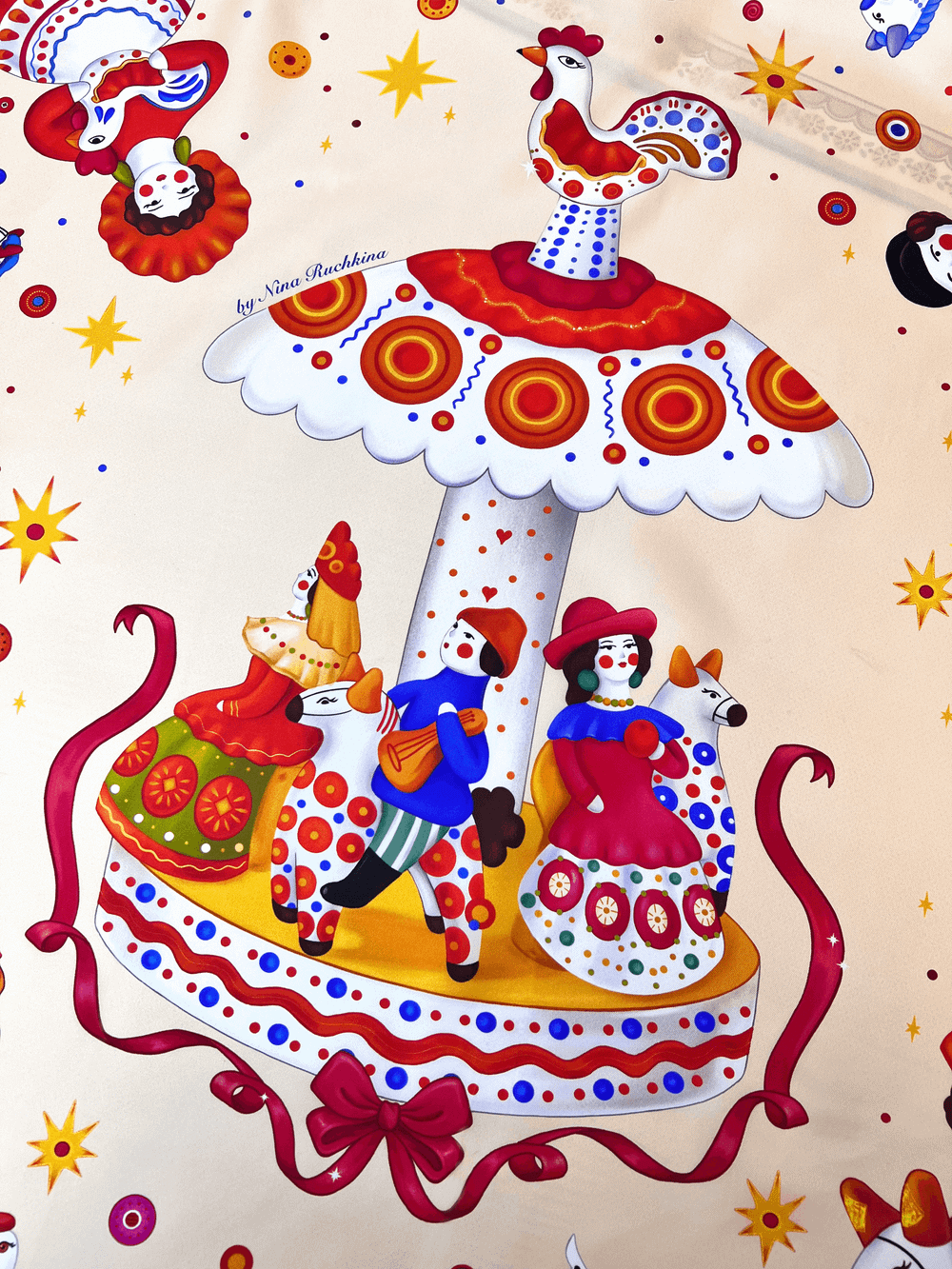 Платок «Дымковская игрушка» 100% шелк