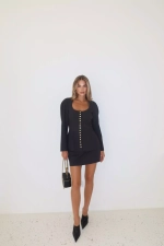 Жакет с маленькими декоративными пуговицами, Черный