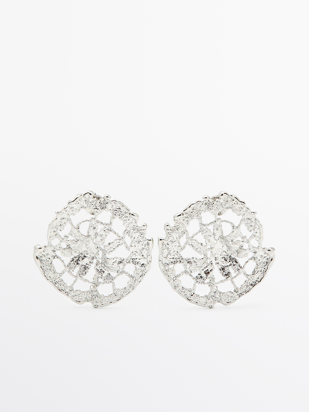 Massimo Dutti Круглые кружевные серьги, серебряный