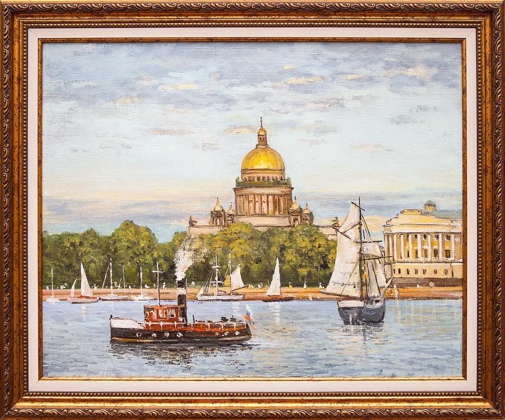 Картина маслом "Вид на Неву и Исаакий" Воробьев