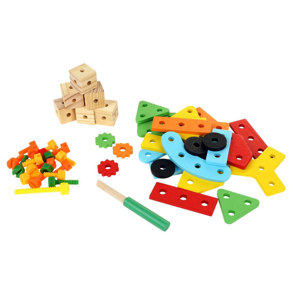 Конструктор деревянный с болтами 64 дет, коробка C-41949