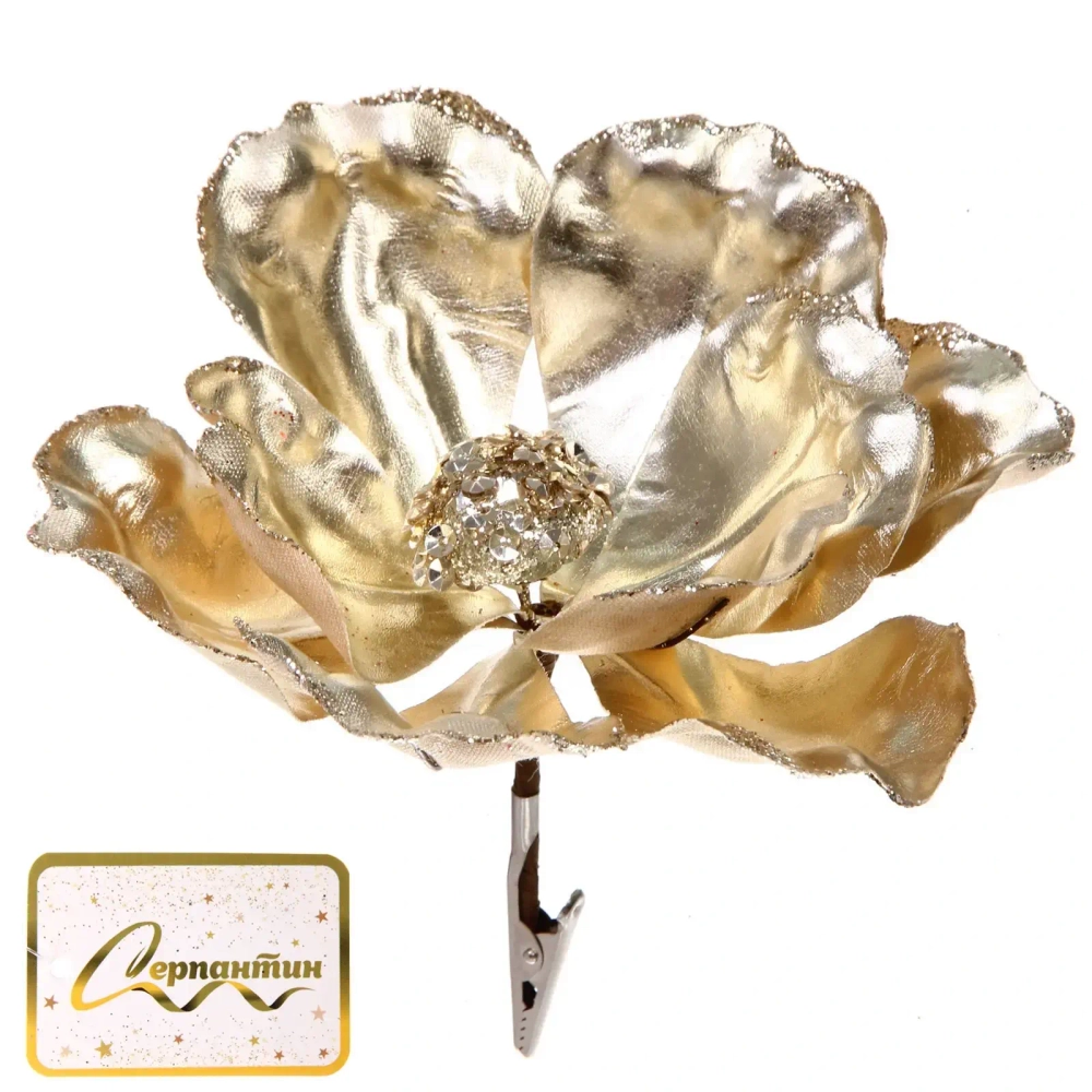 Украшение новогоднее «Пуансеттия - Зимний сон» 15 см, Золото