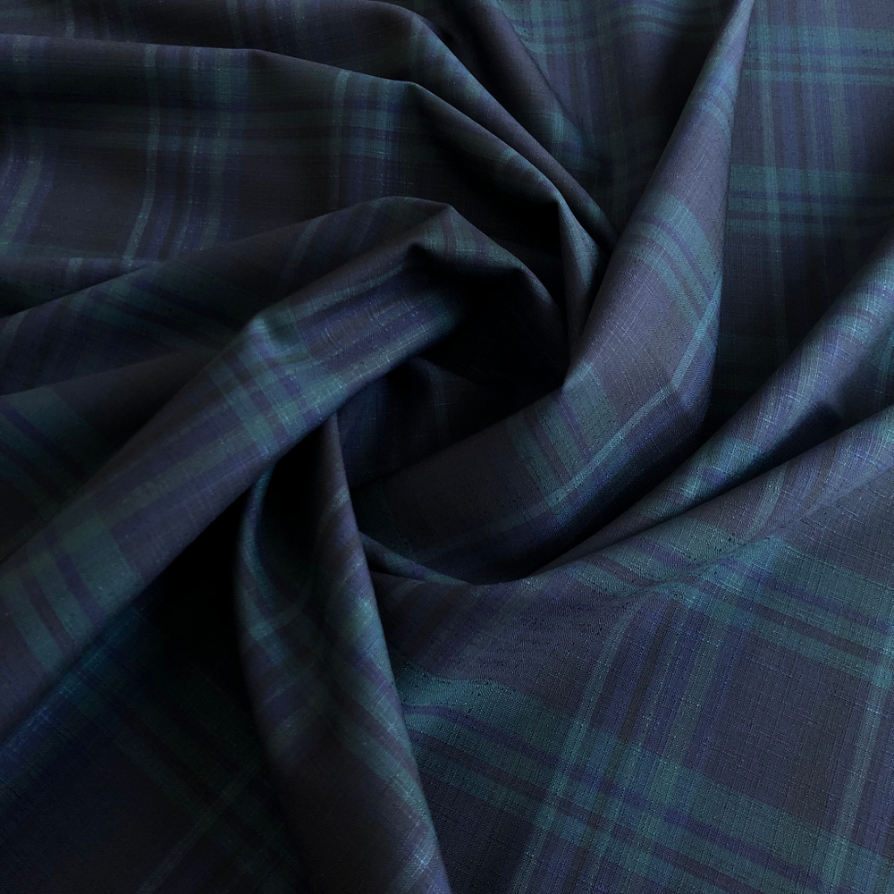 Костюмная шерсть принт клетка, синий/зеленый NB098