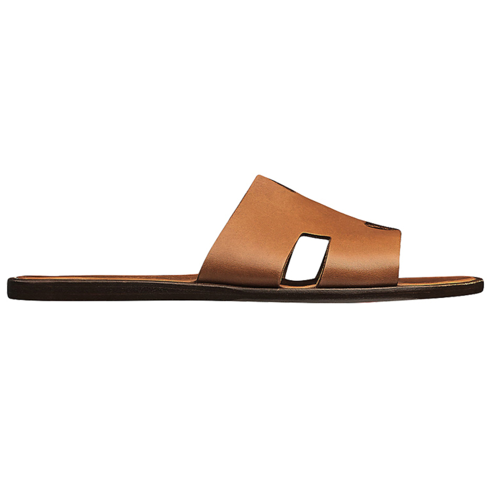 Hermes Lzmere set wear flat-bottomed round head fashion sandals men's brown, H041141Z H03