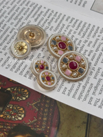 Пуговицы золотистые с розовой и серой эмалью и жемчугом