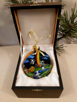 Шар новогодний (круговая роспись Палех) Волшебный корабль в футляре