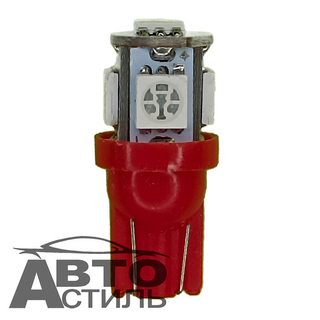 Светодиод 12V T10  5SMD 5050 Red  W2,1x9,5D ( без цок.) красный