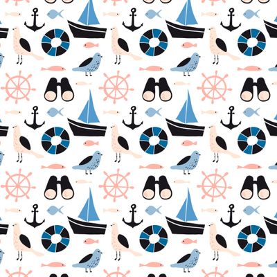 Морская паттерн с чайками и яхтами