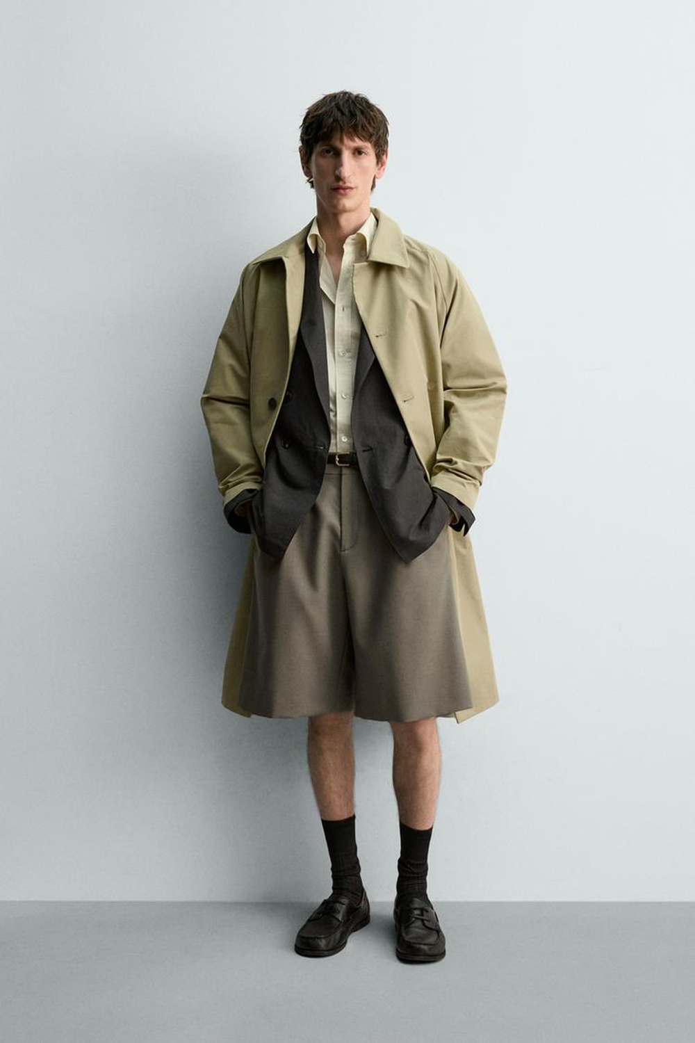 ZARA ШОРТЫ ИЗ 100% ШЕРСТИ С ЗАЩИПАМИ, МЯГКИЙ ЗЕЛЕНЫЙ